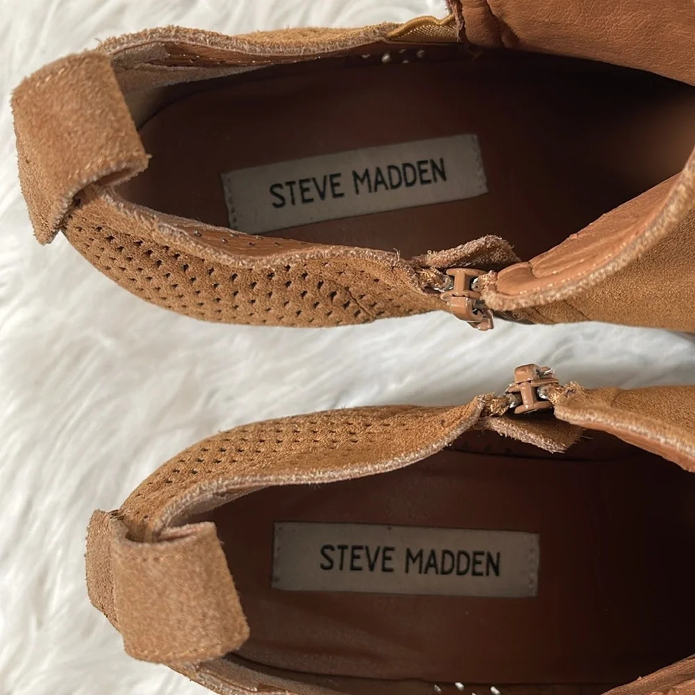 Steve Madden Ruebey Suede Light Brown Leather Booties Boots Heels Shoes Size 9.5 - Picture 12 of 14